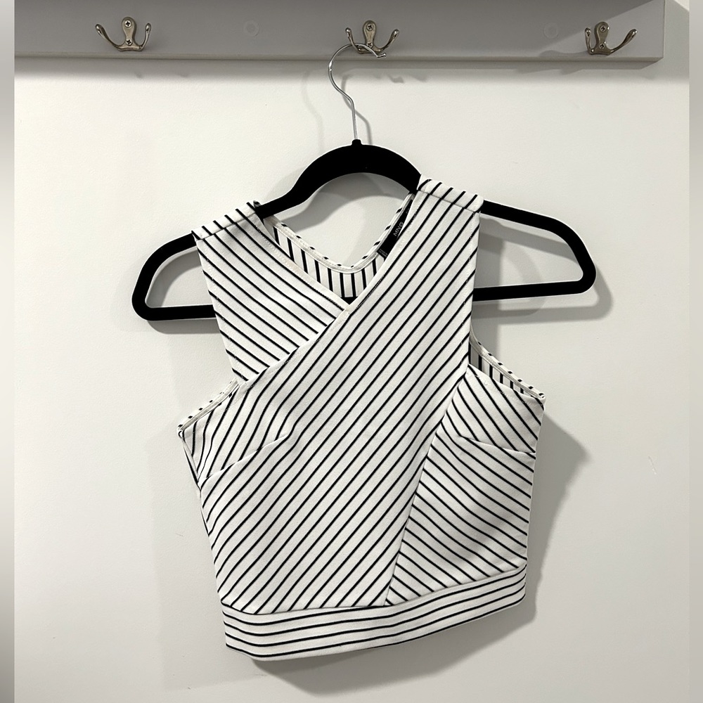 Blue and white striped asymmetrical crop top from Mango in size small.
